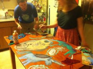 A better view of the unicorn side, before the 6th grade notebook tagging joined the battle