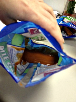 I dumped half the bottle of hot sauce into the remains of a Herr's pretzel  bag