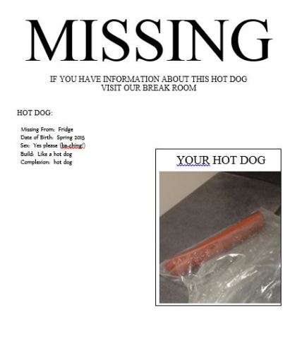 missing hot dog